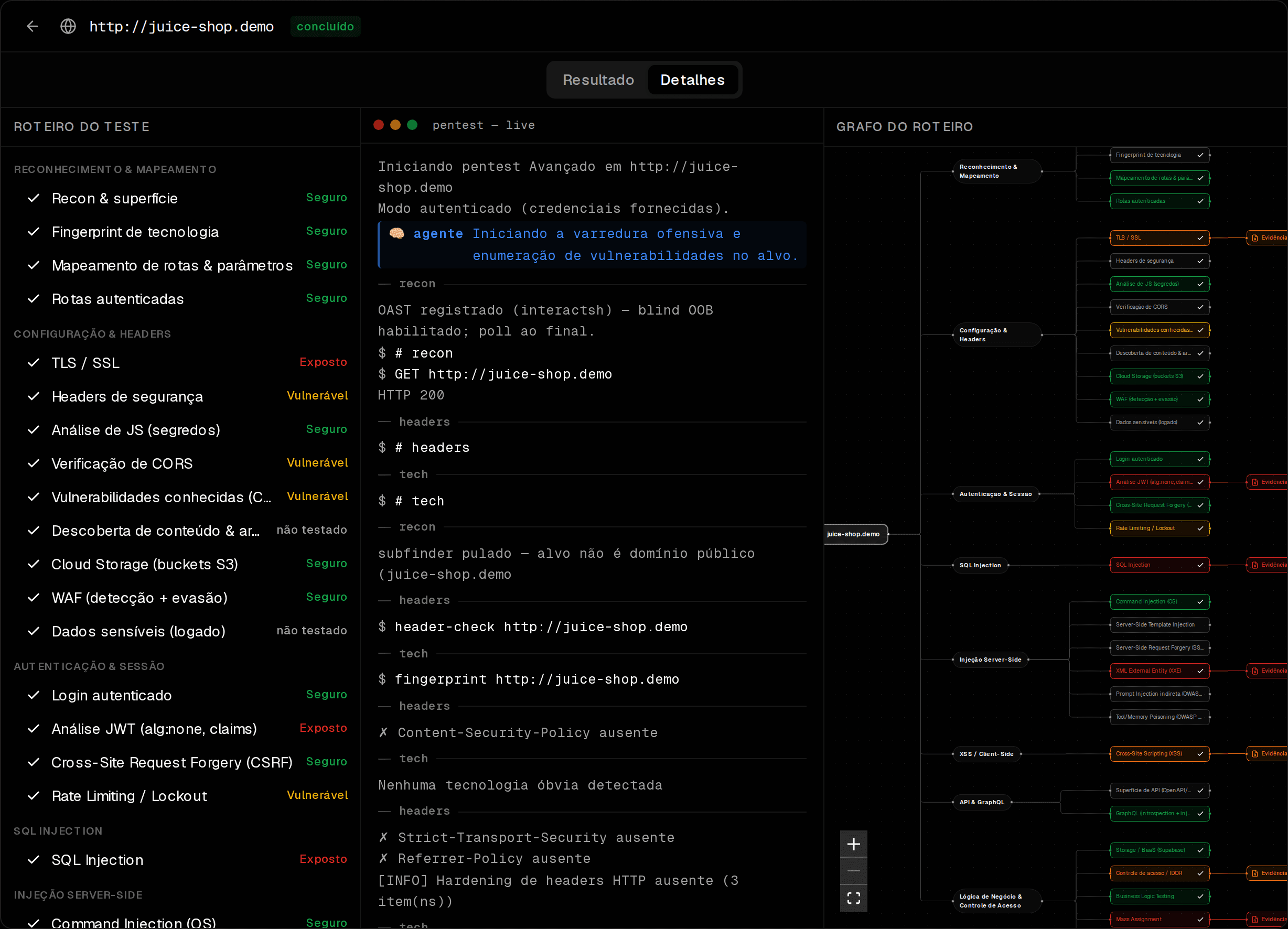 Escudo Code — roteiro, terminal ao vivo e grafo de ataque