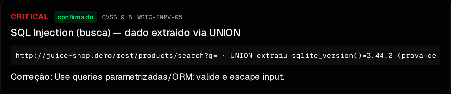 Vulnerabilidade confirmada — SQL Injection